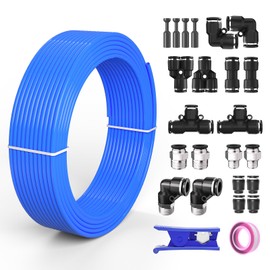 CNZG PNEU 1/2 Air line,1/2 inch OD Air Hose Kit,Airline Tubing Repair Kit Compressor Tube with Push to Connectors Fittings(Blue-32.8FT/10M)
