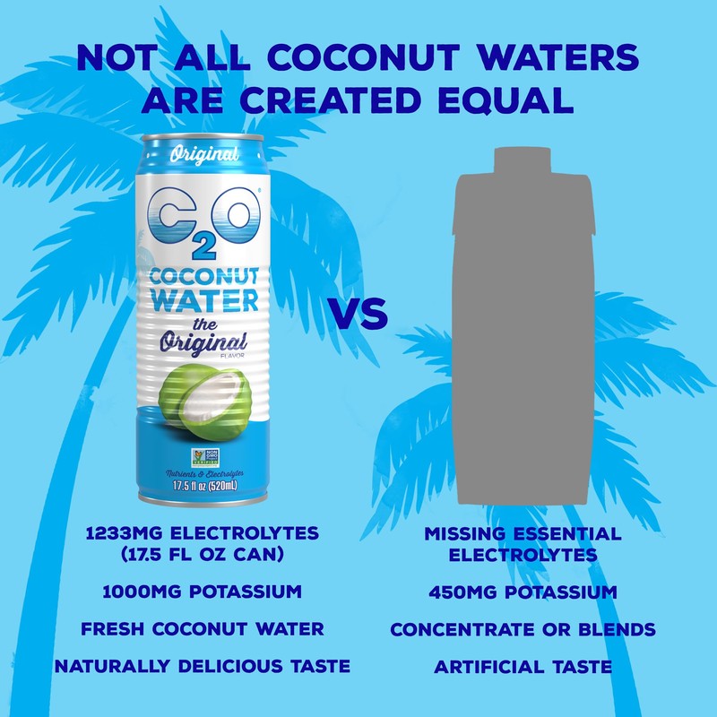 C2O Original Coconut Water, 17.5 Fl Oz (Pack of 12)