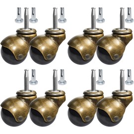 MySit 2 Inch Brass Casters Ball Caster 5/16" x 1-1/2" Stem Casters with Sleeve Set of 8 Furniture Caster Wheels for Furniture, Cabinets, Chairs, Sofa
