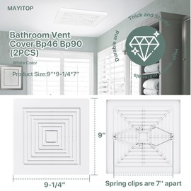 MAYITOP Bathroom Vent Cover BP46 BP90 Replacement Bathroom Ceiling Fan Grille Cover For Br-oan Nut-one Exhaust Fan Square Ceiling Or Wall-Mount Replaces 663 670 675 688 689 671 2 pack(With Springs).