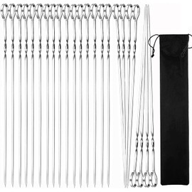 Pack of 24 Stainless Steel Barbecue Skewers, BetterJonny 30 cm, Reusable Grill Kabob Skewers, Sticks Meat Skewers, Metal Skewers for BBQ, Meat, Vegetables, Stick Bread for Grilling
