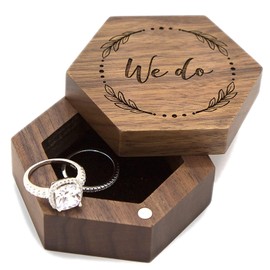 MUUJEE We Do Ring Box - Engraved Hexagon Wooden Ring Box for Wedding Ceremony Ring Bearer Box - Anniversary Birthday Gift Ideas
