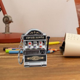 Perfeclan Mini Slot Machine Keychain Charm Valentine's Day Gift Creative Souvenirs Gaming Gifts Mini Arcade Game Toys for Kids Silver