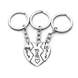 3-piece Mother Daughter Key Chain Mum Big Little Sister Love Broken Heart Pendant Gift for Family