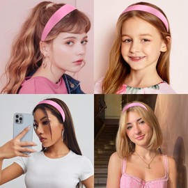 Wecoe Pink Headband 1.2 Inch Wide Silk Satin Headband Women Non Slip Fashion Back to School Plain Head Band Solid Hair Band DIY Holiday Hair Accessories for Women Girls Diademas Para Mujer Gifts