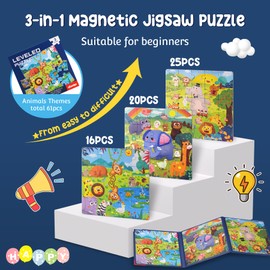 Magnetic Puzzles for Kids Ages 3-6，3 Page Different Animals Themed Series in 1 Puzzle Book,Preschool Learning Tools,Toddlers Magnetic Jigsaw Puzzle Book for Boy Girl, Kids Travel Puzzles Toys Gifts