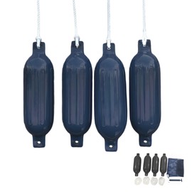 Savvycraft Boat Fender Bumper for Docking, 4 Pack Inflatable Ribbed Boat Fenders with Fender Lines and Air Pump, G Type- Ribbed Fender 4.5"x16" Black Color