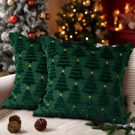 Lanpn Christmas 40x40 Throw Pillow Covers Set of 2, Winter Star Chrismas Tree Throw Pillow Cases Soft Plush Faux Fur Wool 16 x 16 Winter Cushion Cover for Indoor Home Bedroom Couch Sofa Decor (Green)