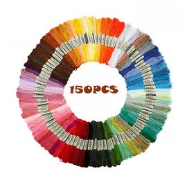 Tiardey 150Pcs Embroidery Floss Rainbow Color Skeins Cross Stitch Threads Bracelets Floss Crafts Floss With Pink Cross Stitch needle