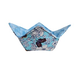 Butterflies On Blue Quilted Bowl Cozy Holder - Microwavable Soup Bowl Cozy - Housewarming Gift - Bowl Buddies