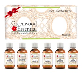 Greenwood Essential Essential Oil Kit 100% Natural Therapeutic Grade 15ml (0.50 oz) Each - Pack of 6