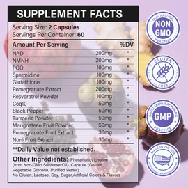 SUPRANOURISH 13-in-1 Antioxidants Supplement with NAD, NMNH, Resveratrol, Glutathione & PQQ - Natural Herbal & Fruit Formula - 120 Capsules (60-Day Supply)