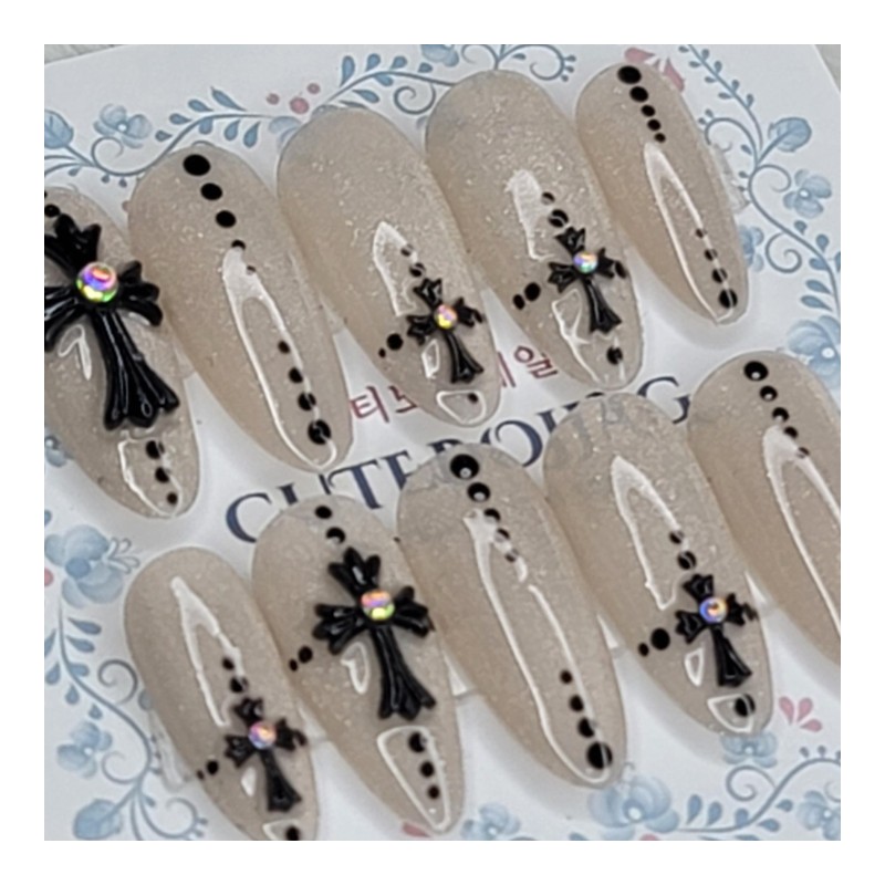 Champagne Cross Handmade Nail Tips - Water Drop / 샴페인