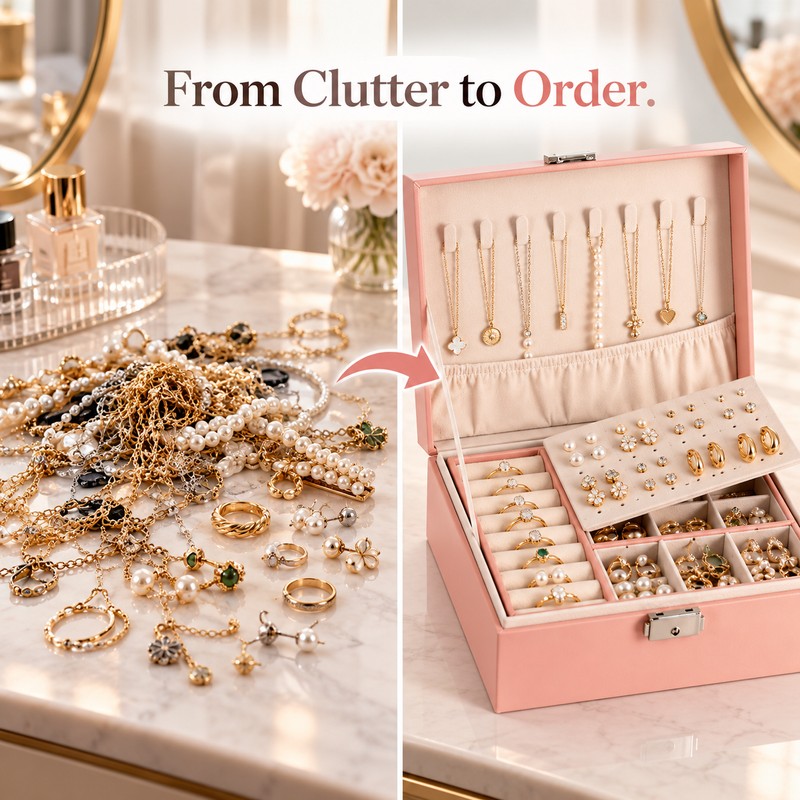 Double-Layer Jewelry Box for Organized Storage – Leather Case with