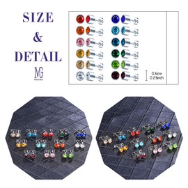 MICGIGI Men's Women's Round Stainless Steel Stud Earrings 12 Colours 6 mm Zirconia Piercing Earrings, Stainless Steel