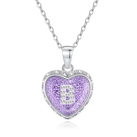Heart Initial Necklace Purple,Crystal Diamond Pendant with Letter,18+3" Adjustable Necklace for Women Trendy Alphabet Jewelry.(Heart Necklace-B)