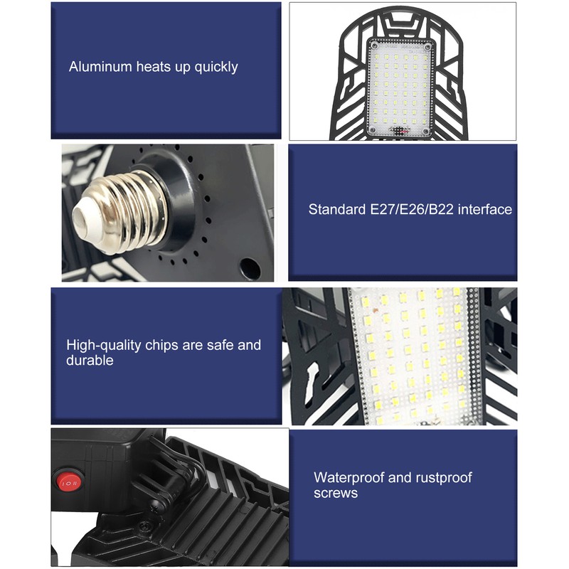E27/E26/B22 LED Folding Garage Light 60W Radar Light Sensation Deformable