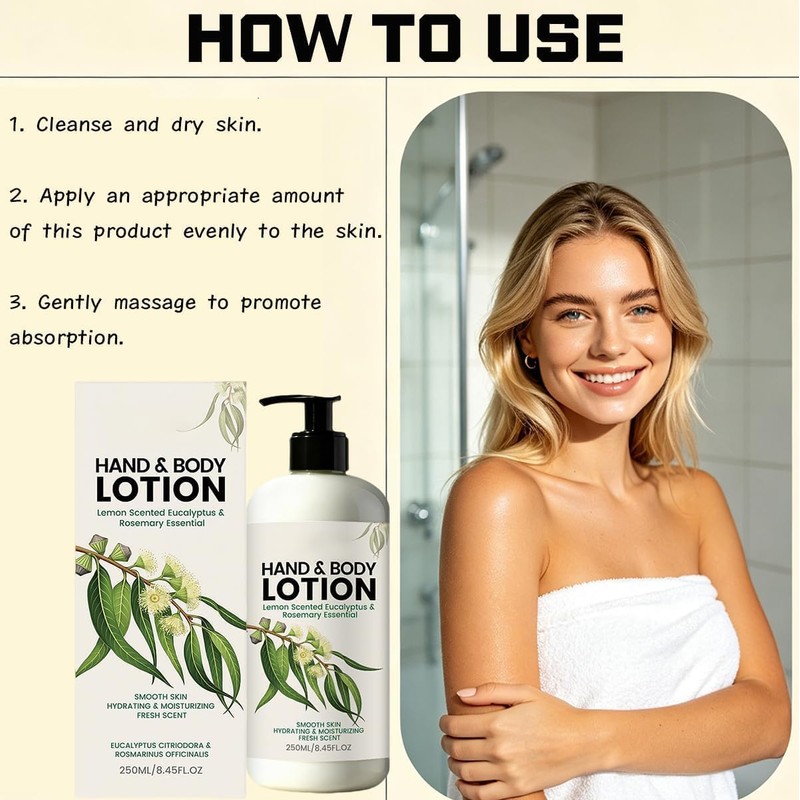 2PCS Lemon Eucalyptus & Rosemary Scented Body Lotion – Lightweight,