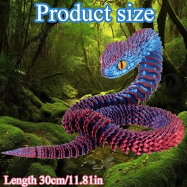 3D Printed Snake, 3D Printed Animals, 30cm Printed Python 3d Dragon Multi-Jointed Activity Model Articulated Flexible for Home Office Decoration Desk Toys, Suitable for Adults and Kids (Red-Blue)