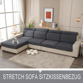 Sofa Seat Cushion Cover, Stretch Seat Cushion Protector, Elastic Cushion Covers, Cover for Sofa Seat Cushion, Non-Slip Fabric Tartan (Grey, 1-Seater Large)