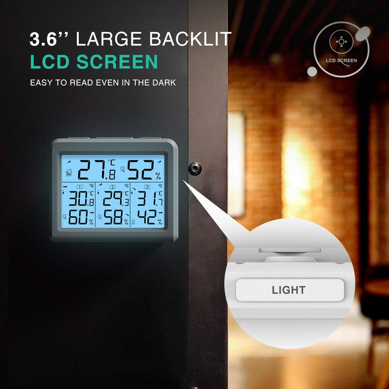 ORIA Indoor Outdoor Thermometer, Digital Hygrometer Thermometer with 3 Sensors,