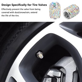 Bling Tire Stem Valve Caps, Crystal Tire Caps Shinny Rhinestone Universal Car Dustproof Tire Valve Caps for Car SUV Motorcycle Bicycle Truck (AB)