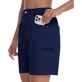 MoFiz - Pantalones cortos de golf para mujer, 7 pulgadas, secado rápido, pantalones cortos ligeros para senderismo, bermudas para mujer con bolsillos, Azul marino, Large
