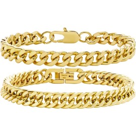 VNOX 2PCS Chain Bracelet for Men Women Stainless Steel Silver Cuban Chain Mens Bracelet Link Set Mens Jewelry Gifts for Men Dad Husband Boyfriend Birthday Christmas Valentine's Day,6.5/7/8.3/9 Inches