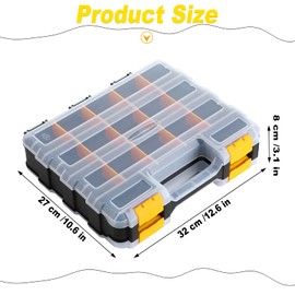 3 Pack Double Sided Tool Box Hardware Storage Organizer Small Parts Case Portable Plastic Tackle Container with 34 Removable Dividers for Organizing Screws Nuts Nails Bolts (Yellow)