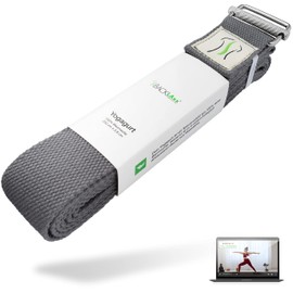BACKLAXX ® Cotton Yoga Strap (Grey) - Sustainable Yoga Accessory Set, Yoga Strap 250 cm Long with Practical Metal Clasp - Yoga Set Ideal for Yoga, Pilates and Stretching Including Application Video