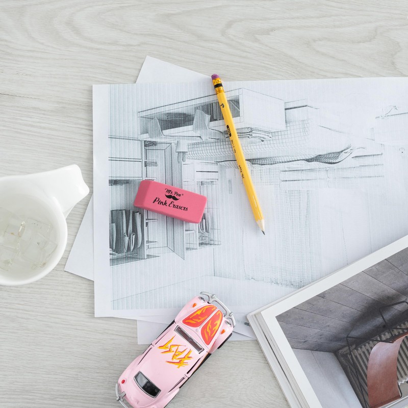 Mr. Pen Pink Pencil Erasers, Large, Pack of 12, Back