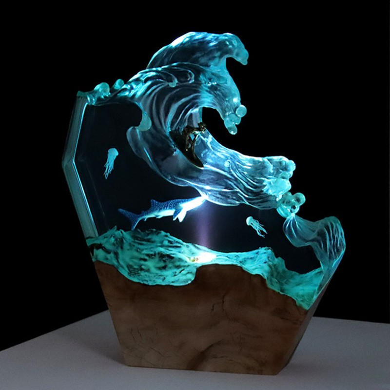 Desktop Sea Wave Decoration Delicate Resin Lamp Night Light for
