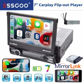 ESSGOO 7" Flip Out Screen Single 1 DIN Car Stereo Radio Apple CarPlay GPS FM BT USB MP5