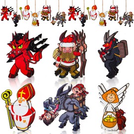 Krampus Christmas Ornaments Wooden Christmas Tree Decorations Krampus Wooden Ornaments for Xmas Tree Ornaments for Crafts Party Supplies Farmhouse Krampus Hanging Decor, 6 Styles(12,Vivid Style)