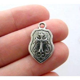 Fashion Jewelry CHRISTIAN SHIELD CROSS RELIGIOUS VIKING FAITH Pendant GERMAN Silver 22" Necklace