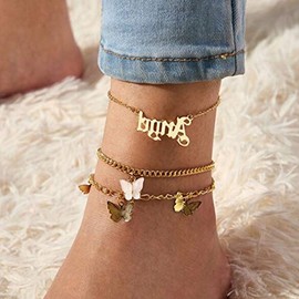Unicra Boho Anklet Gold Butterfly Pendant Ankle Bracelets Beach Tassel Anklet Jewellery for Women and Girls