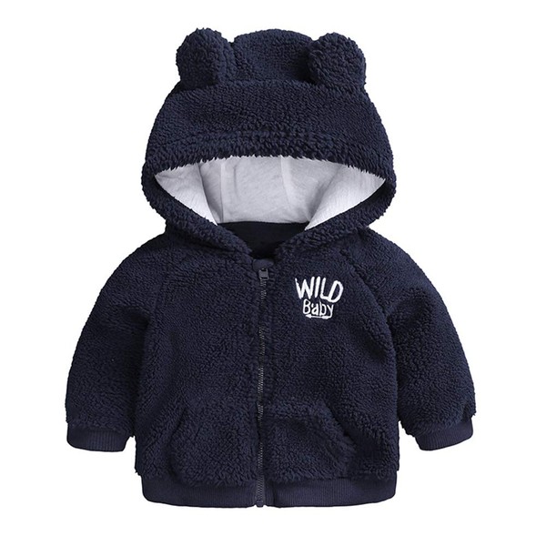 AYIYO Abrigo de forro polar para bebé, con orejas y forro con capucha y cremallera, Azul marino, 0-3 meses