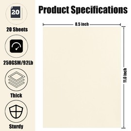 Hysiwen 20 Sheets Cream Color Cardstock 8.5 x 11 Inches, 250gsm/92 lb Thick Craft Paper for Making Cards, Invitations, Paper Crafts or Drawing