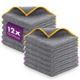 Lavandola 12 x All-Purpose Microfibre Cloths for Your Household, Lint-Free and Absorbent Cleaning Cloths for Kitchen, Bathroom and Much More, Microfibre Cloths, Microfibre Towel, 30 x 30 cm