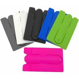 Kinteshun Card Holder with Cell Phone Stand,Stick-on Silicon Rubber Smartphone Sleeve Support Wallet(6pcs)