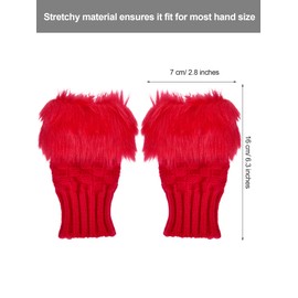 Boao 2 Pairs Fingerless Winter Gloves Short Touchscreen Gloves Thumb Hole Mittens Knitted Warm Gloves with Faux Fur (White and Red)