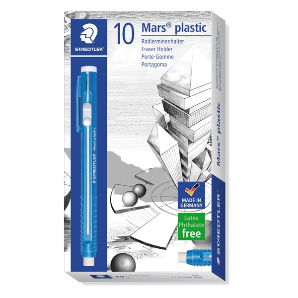 Staedtler Mars plastic Eraser Holder, retractable Stick Eraser with pen body, includes premium quality eraser, 528 50