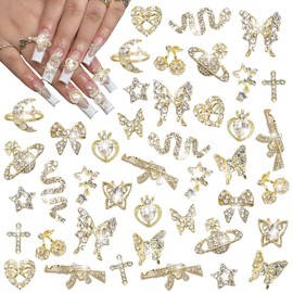 30PCS Gold Nail Charms, Wsimily 3D Y2k Butterfly Nail Charms Alloy Nail Art Rhinestone Shiny Cherry Snake Nail Decorations for DIY Nail Art