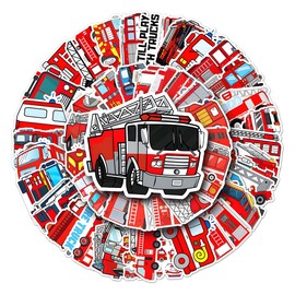 Pack of 50 Fire Brigade Sticker Set, Waterproof Fire Engine Stickers, Cartoon Fire Engine Stickers, Creative DIY for Laptop, Mobile Phones, Skateboard, Luggage etc., Suitable for Adults and Children