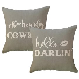 ULOVE LOVE YOURSELF Funny Couple Pillow Covers 18x18 Howdy Cowboy Hello Darlin’ Western Throw Pillowcases Rustic Farmhouse Decor Cushion Covers 2Pack for Cowboy Cowgirl Valentine Decorations (Grey)