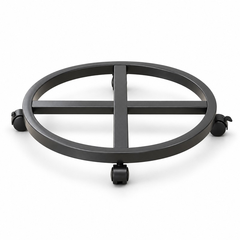 Round Iron Plant Caddy with Locking 360° Wheels, Mobile Flower