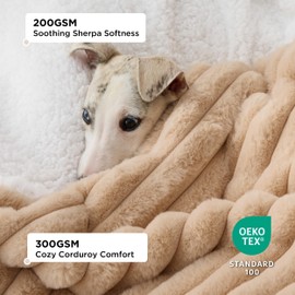 Bedsure Waterproof Dog Blankets for Large Dogs - Soft Pet Cat Blanket Corduroy Fleece for Couch Bed Protector Washable, Cozy Calming Reversible Furniture Protection for Puppy,50"x60", Tuscan Beige