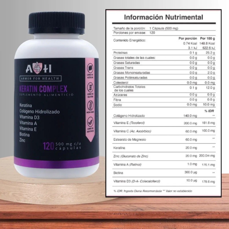 Suplemento Keratina Colageno Biotina Vitamina D3 120 Cap A4h