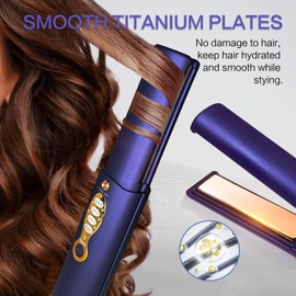 Cordless Hair Straighteners 5000 mAh Long Range Titanium Portable Flat Iron Wireless Mini Hair Straightener 2 in 1 for Straightening and Curling Travel Straightener max. 210℃/410℉ Heats Up in Seconds