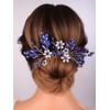 Teyglen Flower Pearl Bride Wedding Hair Comb Blue Crystal Hair